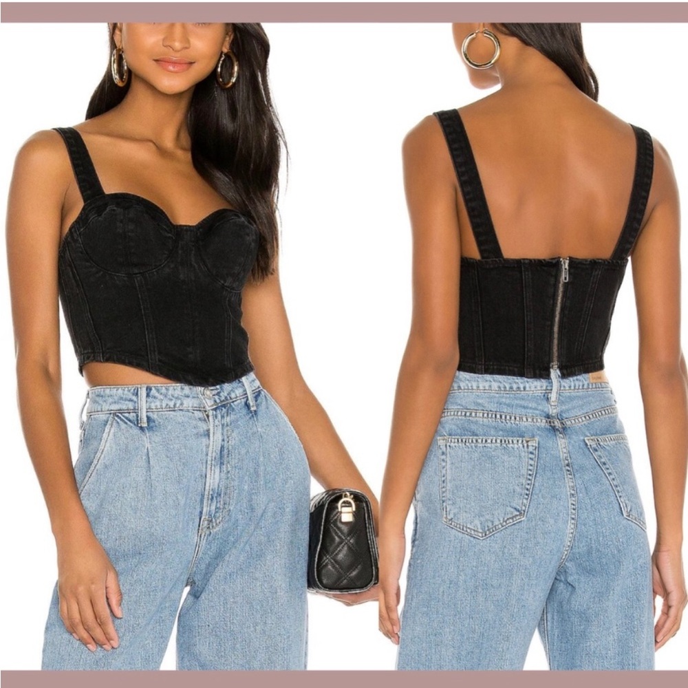 GRLFRND Black Denim Maria bustier tank top